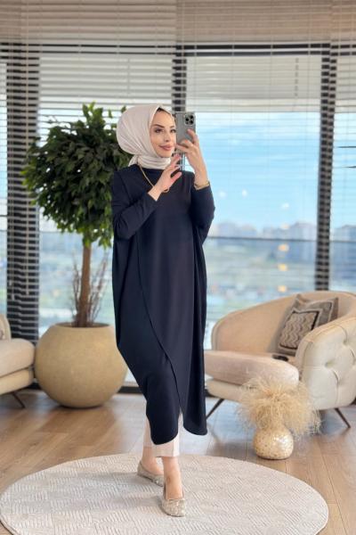 5445 Çapraz Uzun Tunik Siyah