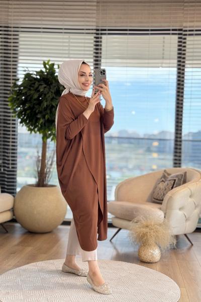 5445 Çapraz Uzun Tunik Kahve