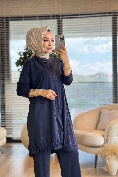 551 Ön Etek Ucu Garnili Takım Lacivert