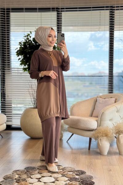 551 Ön Etek Ucu Garnili Takım Kahve