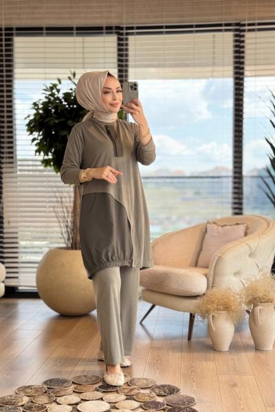 551 Ön Etek Ucu Garnili Takım Haki