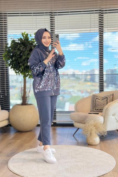 5567 Ön Ve Kol Pul İşlemeli Takım Antrasit