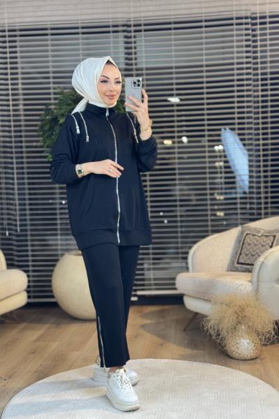 5573 Ön Ve Omuz Fermuarlı Takım Siyah