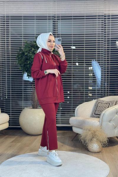 5573 Ön Ve Omuz Fermuarlı Takım Bordo
