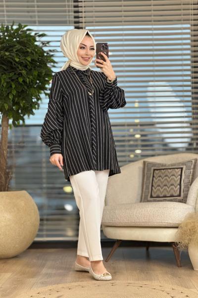 5594 Çizgili Gömlek Siyah