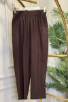 5596 Keten Dikiş Detaylı Parçalı Pantolon Kahve