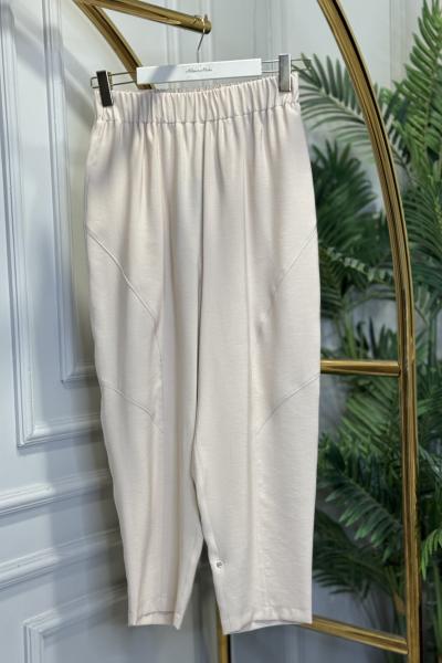 5596 Keten Dikiş Detaylı Parçalı Pantolon Taş