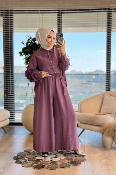 5670  Ön Yırtmaçlı Kol Büzgülü Takım Mürdüm