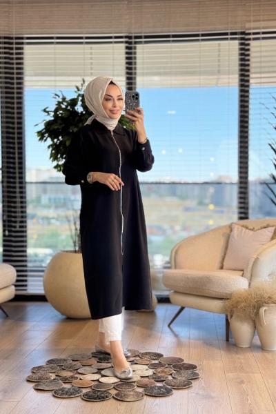 5674 Tencel Fermuarlı Uzun Tunik Siyah