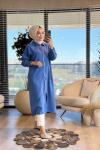 5674 Tencel Fermuarlı Uzun Tunik İndigo