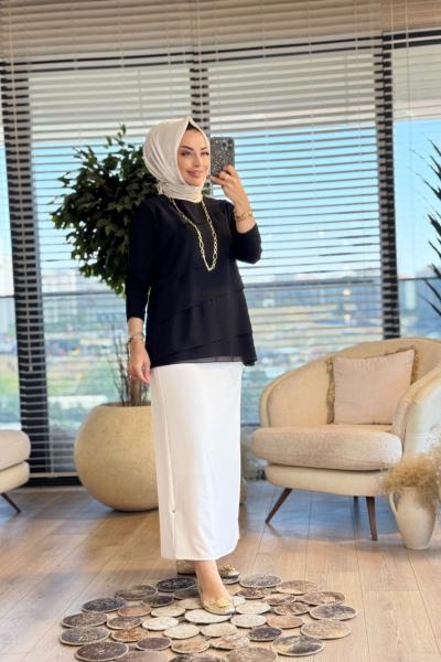 573 Önü Çapraz Şifon Katkatlı Bluz Siyah