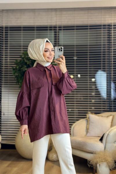 5779 Cep Kapaklı Gömlek Mürdüm