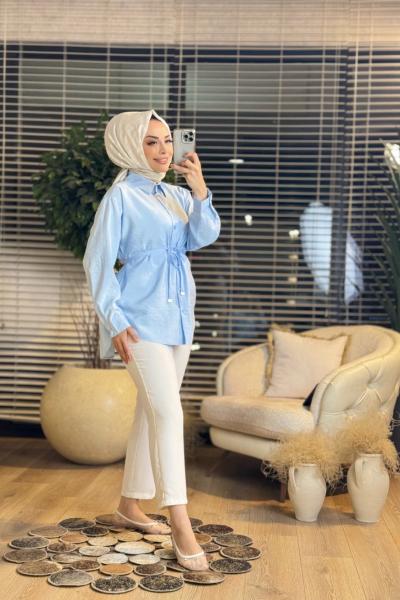 5792 Arkası Pileli Gömlek Bebe Mavi