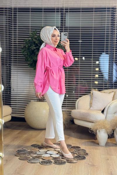 5792 Arkası Pileli Gömlek Fuşya