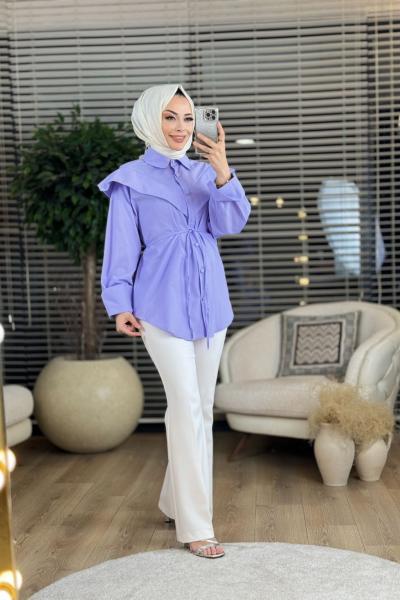5800 Geniş Manşet Omuz Detaylı Gömlek Lila