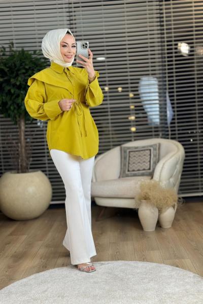 5800 Geniş Manşet Omuz Detaylı Gömlek Yağ Yeşili