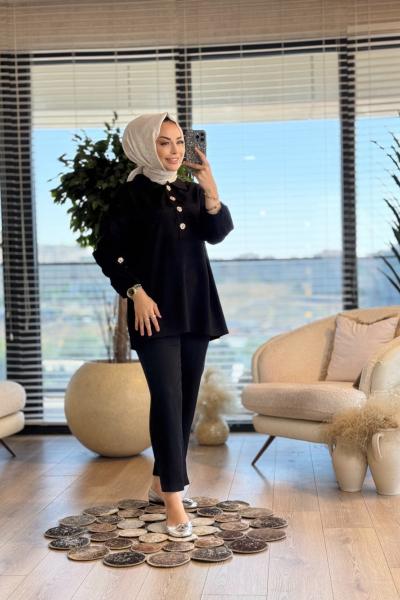 5802 Patı 4 Büyük Metal Düğmeli Takım Siyah