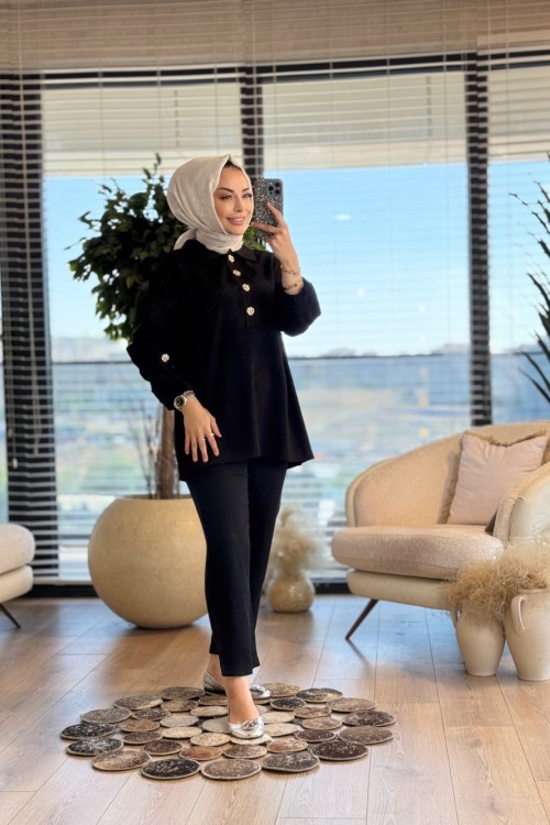 5802 Patı 4 Büyük Metal Düğmeli Takım Siyah