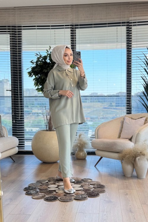 5802 Patı 4 Büyük Metal Düğmeli Takım Çağla