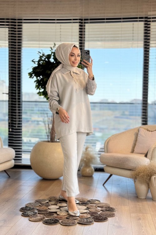 5802 Patı 4 Büyük Metal Düğmeli Takım Gri