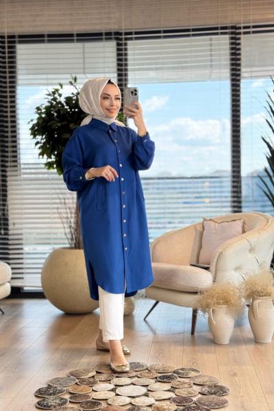 5808 Metal Düğmeli Uzun Tunik Saks