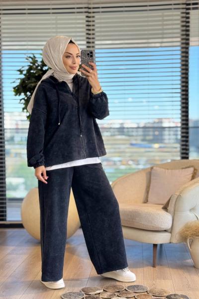 5935 Önü Fermuarlı Kapşonlu Takım Siyah