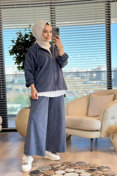 5935 Önü Fermuarlı Kapşonlu Takım Füme