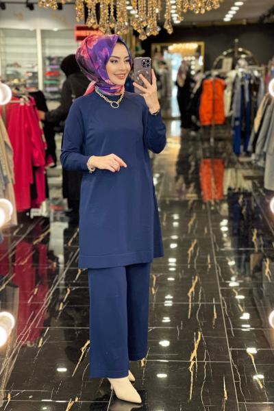 601 Uzun Tunik Pantolon Triko Takım Lacivert