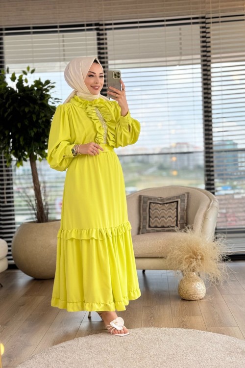 6015 Jessica Elbise Yağ Yeşili