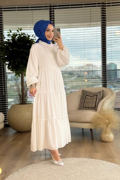 6017 Zi Elbise Ekru