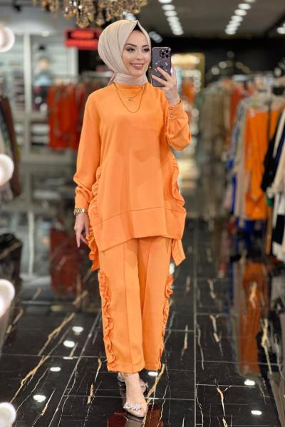 6031 Paça Ve Yanı Fırfır Detay Takım Oranj