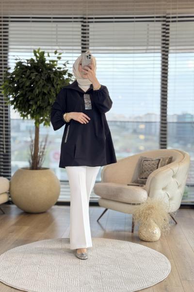 6101 Taş Detaylı Gömlek Siyah