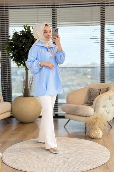 6101 Taş Detaylı Gömlek Mavi