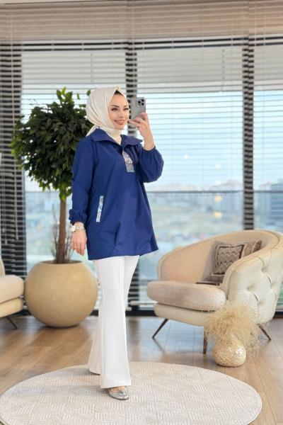 6101 Taş Detaylı Gömlek Lacivert