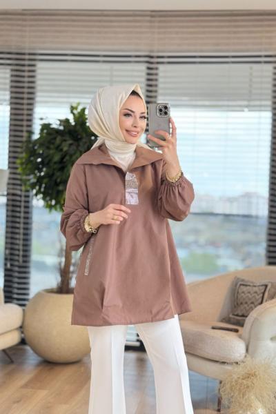 6101 Taş Detaylı Gömlek Vizon