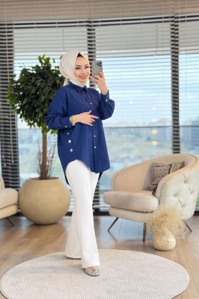 6108 Düğme Detaylı Gömlek Lacivert