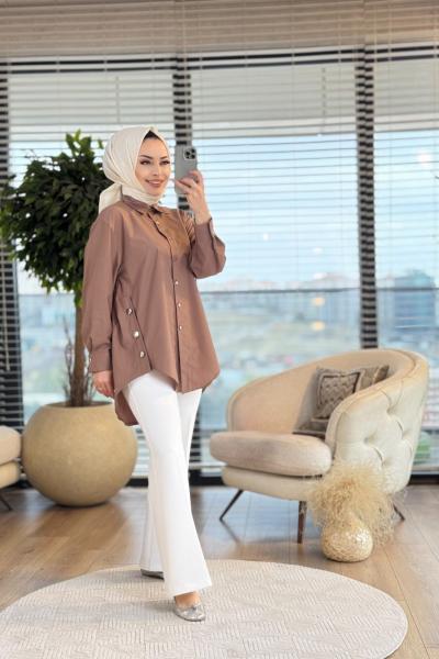 6108 Düğme Detaylı Gömlek Vizon