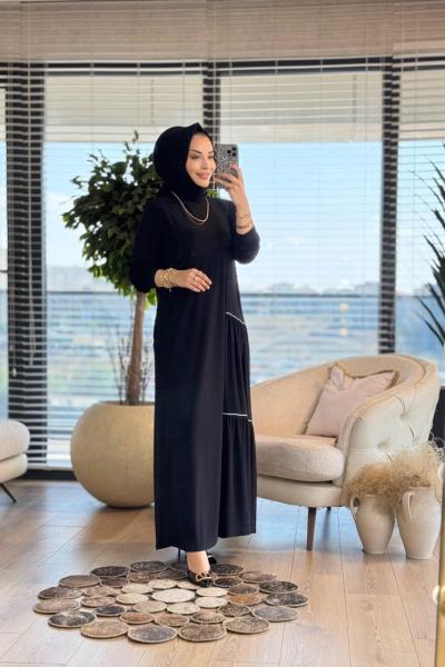 6110 Elisa Garni Detaylı Elbise Siyah