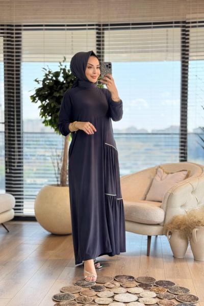 6110 Elisa Garni Detaylı Elbise Antrasit