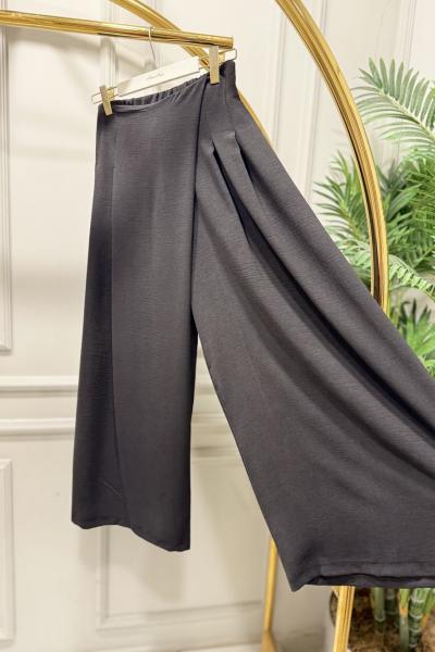 6112 Önü Parçalı Pantolon Etek Siyah