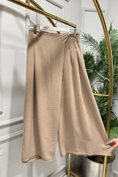 6112 Önü Parçalı Pantolon Etek Bej