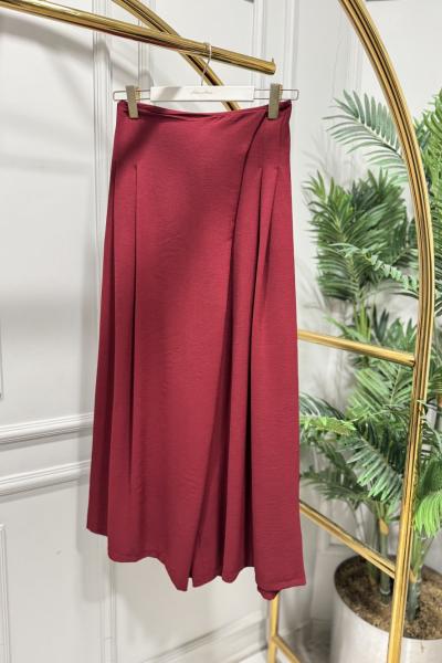 6112 Önü Parçalı Pantolon Etek Bordo