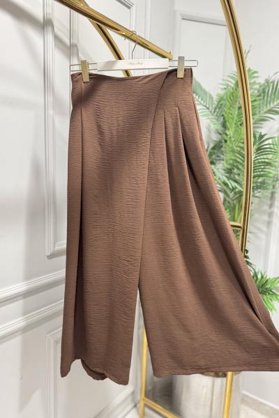 6112 Önü Parçalı Pantolon Etek Kahve