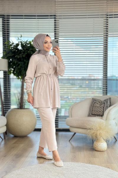 6115 Keten Bomber Ceket Pantolonlu Takım Taş