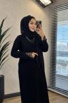 6123 Manşet ve Etek Ucu Dantelli Triko Elbise Siyah
