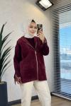 6125 Angora Kapşonlu Fermuarlı Yelek Bordo