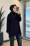 6137 Etek Ve Kol Ucu Dantelli Triko Tunik Siyah