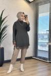 6137 Etek Ve Kol Ucu Dantelli Triko Tunik Haki