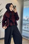 6142 Angora Kendinden Desenli Triko Tunik Bordo
