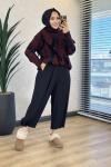 6142 Angora Kendinden Desenli Triko Tunik Bordo